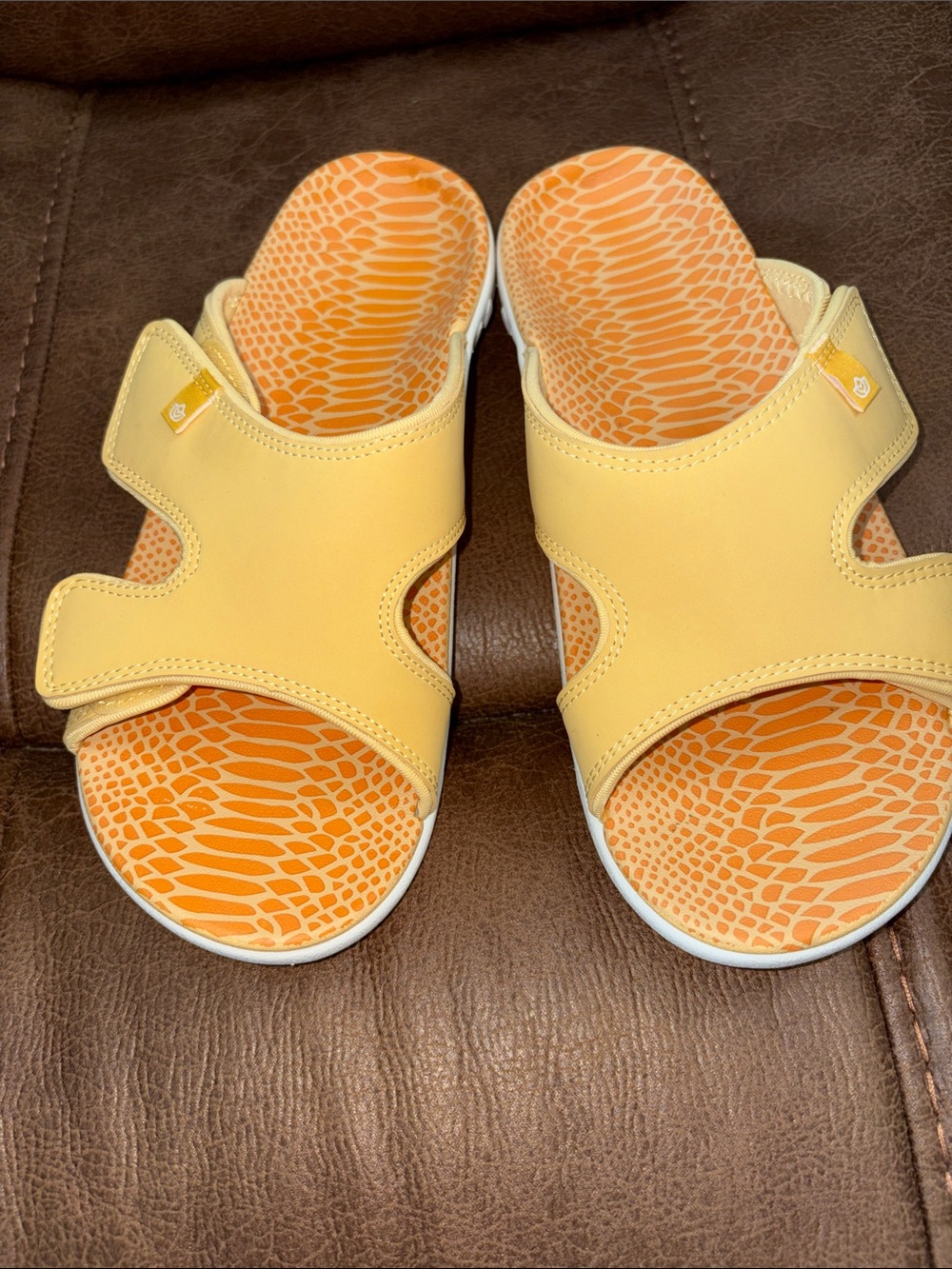 Spenco Women's Yellow Slide Sandals with Patterned Footbed